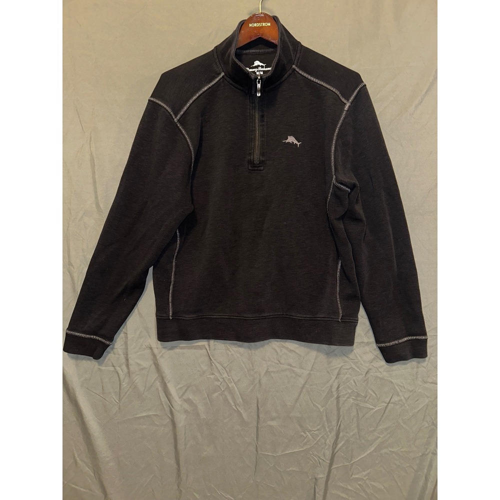 Tommy‎ Bahama Mens Quarter 1/4 Zip Pullover Sweatshirt Black Gray size Medium